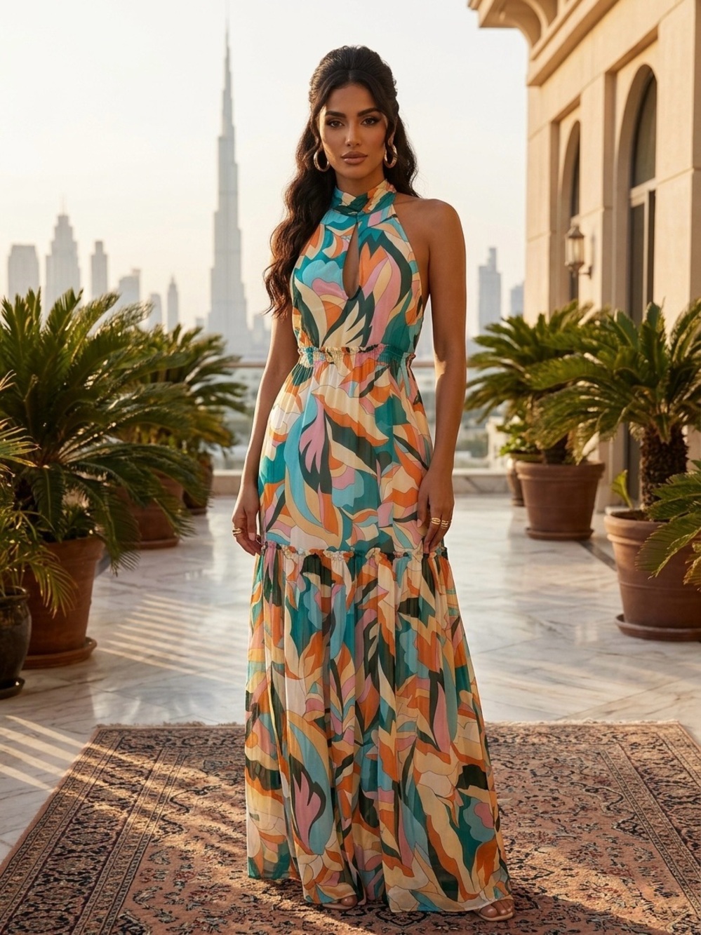 Anthropologie Maeve Keyhole Halter Maxi Dress size small